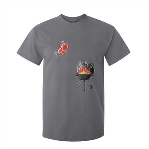 Funny BBQ Steak Meme Cute Meat Jumping Into Grill T Shirt For Kid TS11 Charcoal Print Your Wear