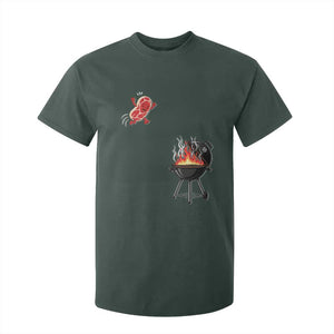 Funny BBQ Steak Meme Cute Meat Jumping Into Grill T Shirt For Kid TS11 Dark Forest Green Print Your Wear