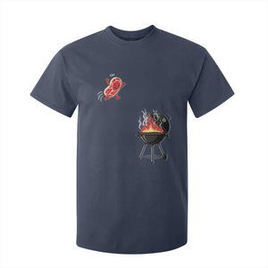 Funny BBQ Steak Meme Cute Meat Jumping Into Grill T Shirt For Kid TS11 Navy Print Your Wear