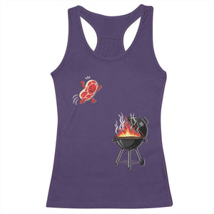 Funny BBQ Steak Meme Cute Meat Jumping Into Grill Racerback Tank Top TS11 Purple Print Your Wear