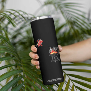 Funny BBQ Steak Meme Cute Meat Jumping Into Grill Skinny Tumbler TS11 Print Your Wear
