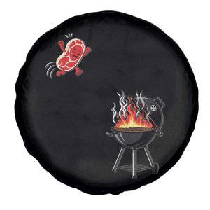 Funny BBQ Steak Meme Cute Meat Jumping Into Grill Spare Tire Cover TS11 Print Your Wear