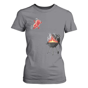 Funny BBQ Steak Meme Cute Meat Jumping Into Grill T Shirt For Women TS11 Charcoal Print Your Wear
