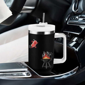 Funny BBQ Steak Meme Cute Meat Jumping Into Grill Tumbler With Handle TS11 Print Your Wear