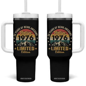 50th Birthday Tumbler With Handle Vintage 1976 Limited Edition Retro 50 Years Of Being Awesome Mountain TS11 One Size: 40 oz Black Print Your Wear
