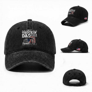 Best Truckin Dad Ever Washed Cotton Baseball Cap Funny Rig Trucker Fathers Day