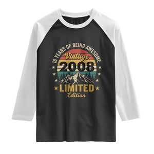 18th Birthday Raglan Shirt Vintage 2008 Limited Edition Retro 18 Years Of Being Awesome Mountain