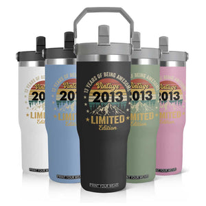 13th Birthday Flip Straw Tumbler Vintage 2013 Limited Edition Retro 13 Years Of Being Awesome Mountain