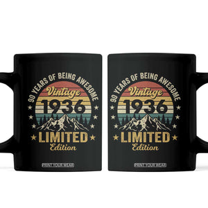 90th Birthday Coffee Mug Vintage 1936 Limited Edition Retro 90 Years Of Being Awesome Mountain