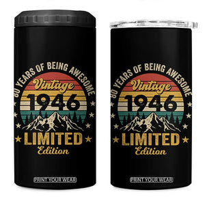 80th Birthday 4 in 1 Can Cooler Tumbler Vintage 1946 Limited Edition Retro 80 Years Of Being Awesome Mountain TS11 One Size: 16 oz Black Print Your Wear