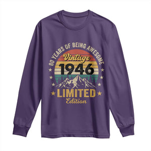 80th Birthday Long Sleeve Shirt Vintage 1946 Limited Edition Retro 80 Years Of Being Awesome Mountain TS11 Purple Print Your Wear