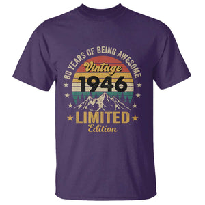 80th Birthday T Shirt Vintage 1946 Limited Edition Retro 80 Years Of Being Awesome Mountain TS11 Purple Print Your Wear
