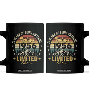 70th Birthday Coffee Mug Vintage 1956 Limited Edition Retro 70 Years Of Being Awesome Mountain TS11 Black Print Your Wear
