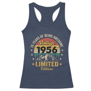 70th Birthday Racerback Tank Top Vintage 1956 Limited Edition Retro 70 Years Of Being Awesome Mountain TS11 Navy Print Your Wear