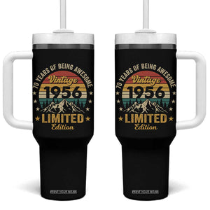 70th Birthday Tumbler With Handle Vintage 1956 Limited Edition Retro 70 Years Of Being Awesome Mountain TS11 One Size: 40 oz Black Print Your Wear