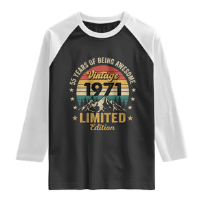 55th Birthday Raglan Shirt Vintage 1971 Limited Edition Retro 55 Years Of Being Awesome Mountain TS11 Black White Print Your Wear