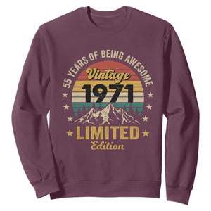 55th Birthday Sweatshirt Vintage 1971 Limited Edition Retro 55 Years Of Being Awesome Mountain TS11 Maroon Print Your Wear