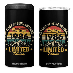 40th Birthday 4 in 1 Can Cooler Tumbler Vintage 1986 Limited Edition Retro 40 Years Of Being Awesome Mountain TS11 One Size: 16 oz Black Print Your Wear