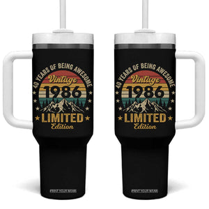 40th Birthday Tumbler With Handle Vintage 1986 Limited Edition Retro 40 Years Of Being Awesome Mountain TS11 One Size: 40 oz Black Print Your Wear