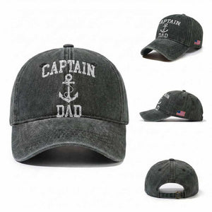 Captain Dad Washed Cotton Baseball Cap Boat Pontoon Father Fishing Sailor
