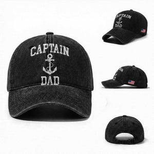 Captain Dad Washed Cotton Baseball Cap Boat Pontoon Father Fishing Sailor