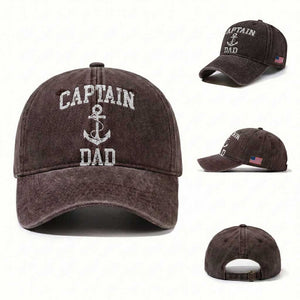 Captain Dad Washed Cotton Baseball Cap Boat Pontoon Father Fishing Sailor