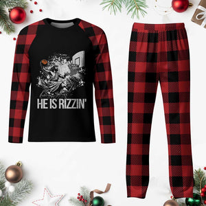 Funny Jesus Basketball Plaid Pajama Set He Is Rizzin Sport Player Meme TS11 Buffalo Plaid Print Your Wear
