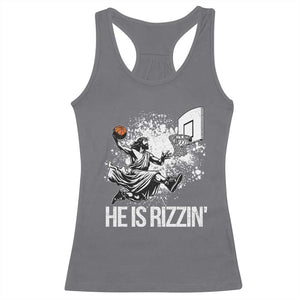 Funny Jesus Basketball Racerback Tank Top He Is Rizzin Sport Player Meme TS11 Charcoal Print Your Wear