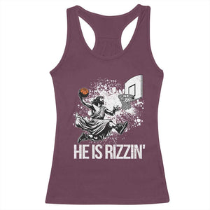 Funny Jesus Basketball Racerback Tank Top He Is Rizzin Sport Player Meme TS11 Maroon Print Your Wear