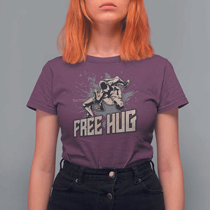 Funny Wrestling T Shirt For Women Free Hug Vintage Wrestler TS11 Maroon Print Your Wear