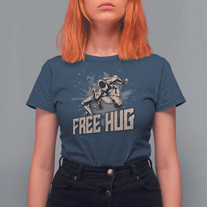 Funny Wrestling T Shirt For Women Free Hug Vintage Wrestler TS11 Navy Print Your Wear