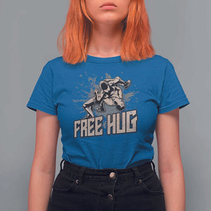 Funny Wrestling T Shirt For Women Free Hug Vintage Wrestler TS11 Royal Blue Print Your Wear