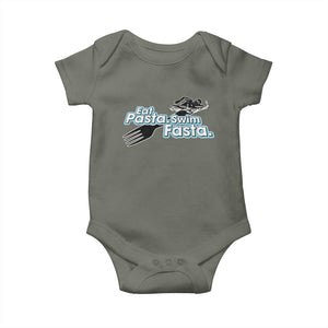 Funny Swimmer Baby Onesie Eat Pasta Swim Fasta Fork Swimming TS11 Military Green Print Your Wear