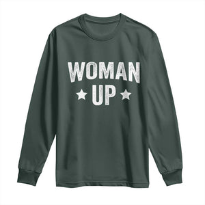 Woman Up Long Sleeve Shirt Fitness Gym Workout Feminist TS11 Dark Forest Green Print Your Wear