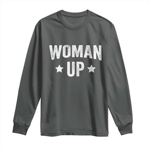 Woman Up Long Sleeve Shirt Fitness Gym Workout Feminist TS11 Dark Heather Print Your Wear
