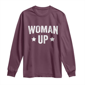 Woman Up Long Sleeve Shirt Fitness Gym Workout Feminist TS11 Maroon Print Your Wear
