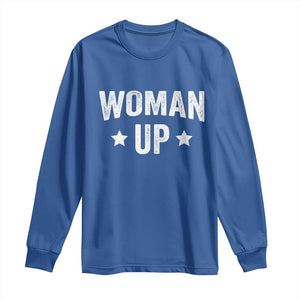 Woman Up Long Sleeve Shirt Fitness Gym Workout Feminist TS11 Royal Blue Print Your Wear
