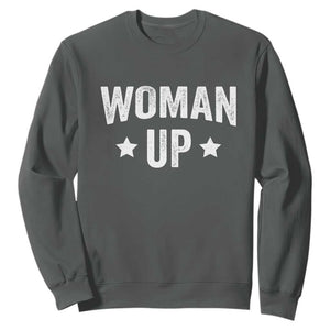 Woman Up Sweatshirt Fitness Gym Workout Feminist TS11 Dark Heather Print Your Wear