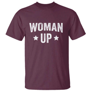 Woman Up T Shirt Fitness Gym Workout Feminist TS11 Maroon Print Your Wear