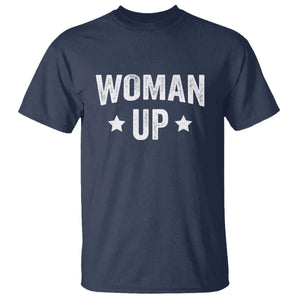 Woman Up T Shirt Fitness Gym Workout Feminist TS11 Navy Print Your Wear