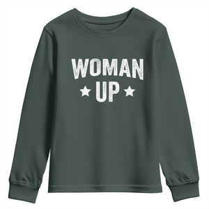 Woman Up Youth Sweatshirt Fitness Gym Workout Feminist TS11 Dark Forest Green Print Your Wear