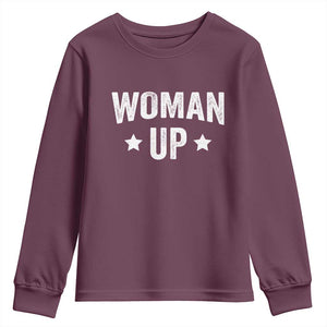 Woman Up Youth Sweatshirt Fitness Gym Workout Feminist TS11 Maroon Print Your Wear
