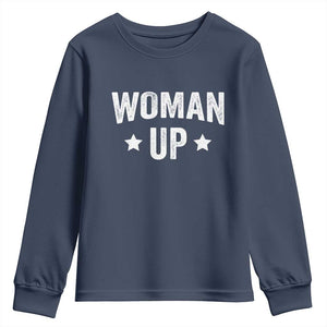 Woman Up Youth Sweatshirt Fitness Gym Workout Feminist TS11 Navy Print Your Wear