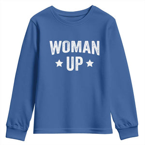 Woman Up Youth Sweatshirt Fitness Gym Workout Feminist TS11 Royal Blue Print Your Wear