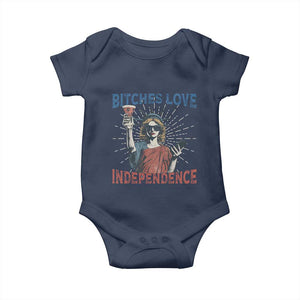 Funny Bitches Love Independence 4th Of July Baby Onesie Retro Statue Of Liberty TS11 Navy Print Your Wear