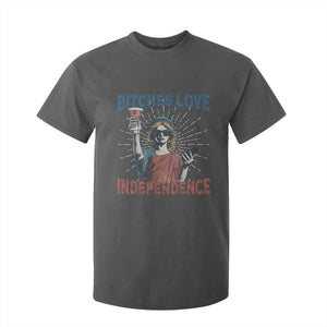 Funny Bitches Love Independence 4th Of July T Shirt For Kid Retro Statue Of Liberty TS11 Dark Heather Print Your Wear