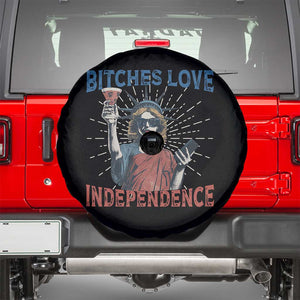 Funny Bitches Love Independence 4th Of July Spare Tire Cover Retro Statue Of Liberty TS11 Black Print Your Wear
