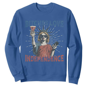Funny Bitches Love Independence 4th Of July Sweatshirt Retro Statue Of Liberty TS11 Royal Blue Print Your Wear