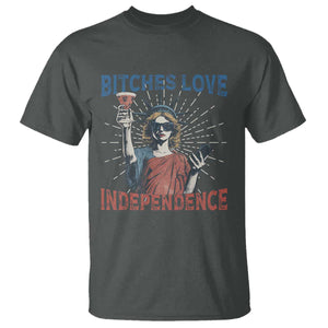 Funny Bitches Love Independence 4th Of July T Shirt Retro Statue Of Liberty TS11 Dark Heather Print Your Wear