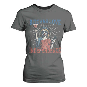 Funny Bitches Love Independence 4th Of July T Shirt For Women Retro Statue Of Liberty TS11 Dark Heather Print Your Wear
